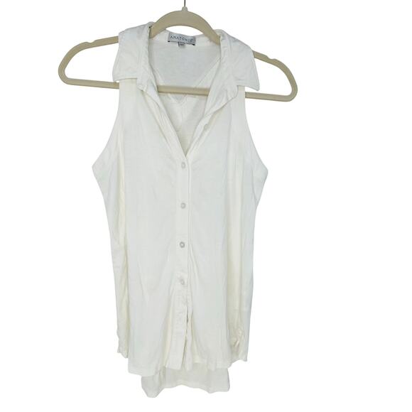 Anatomie Elise Button Down Sleeveless Tank Top in White Pima Cotton size XS - Picture 2 of 6